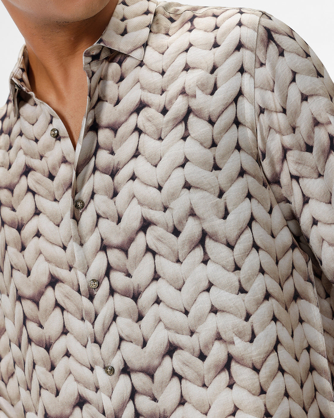 Beige Rope Print Casual Shirt