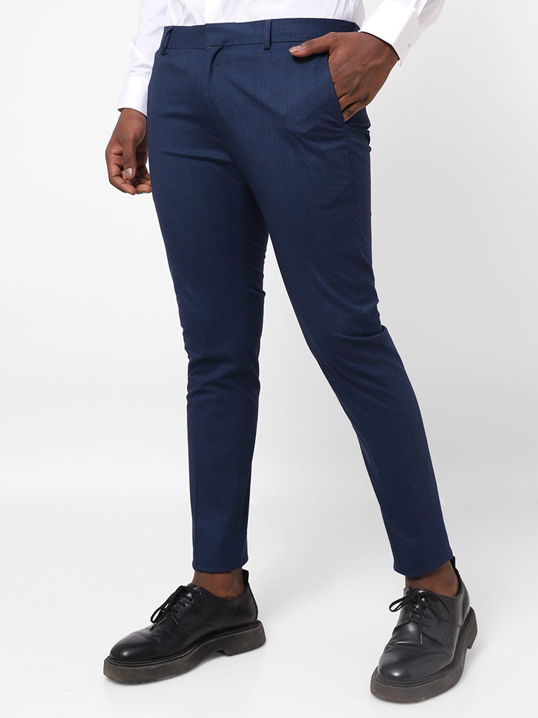 Blue Check Knitted Stretch Men's Trouser