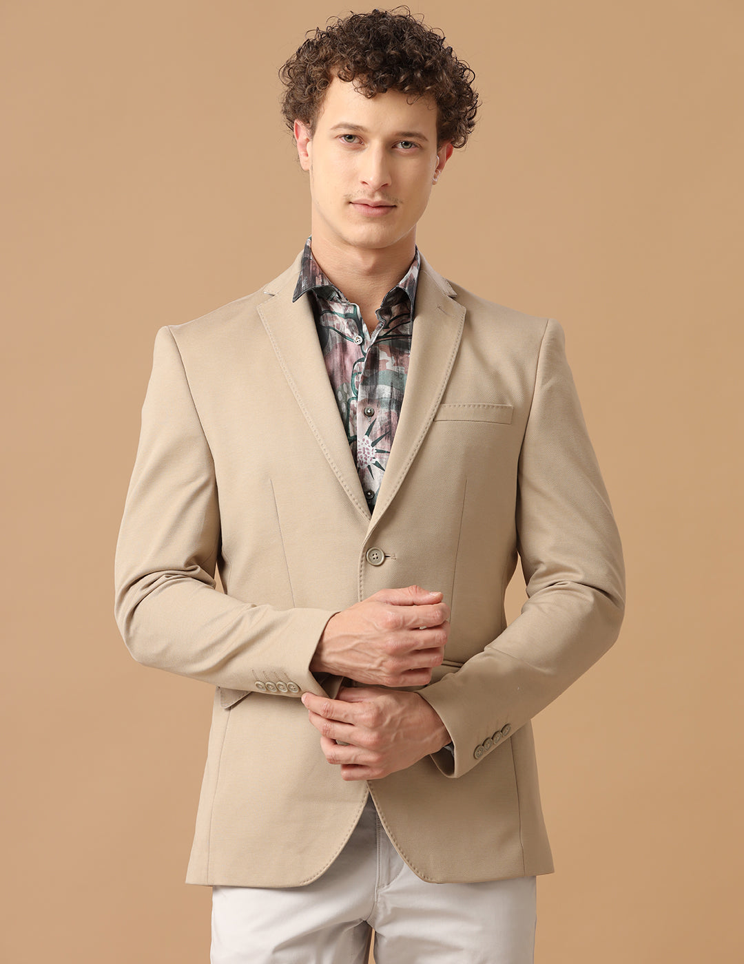 Men's Slim Fit Single Breasted Beige Formal Blazer