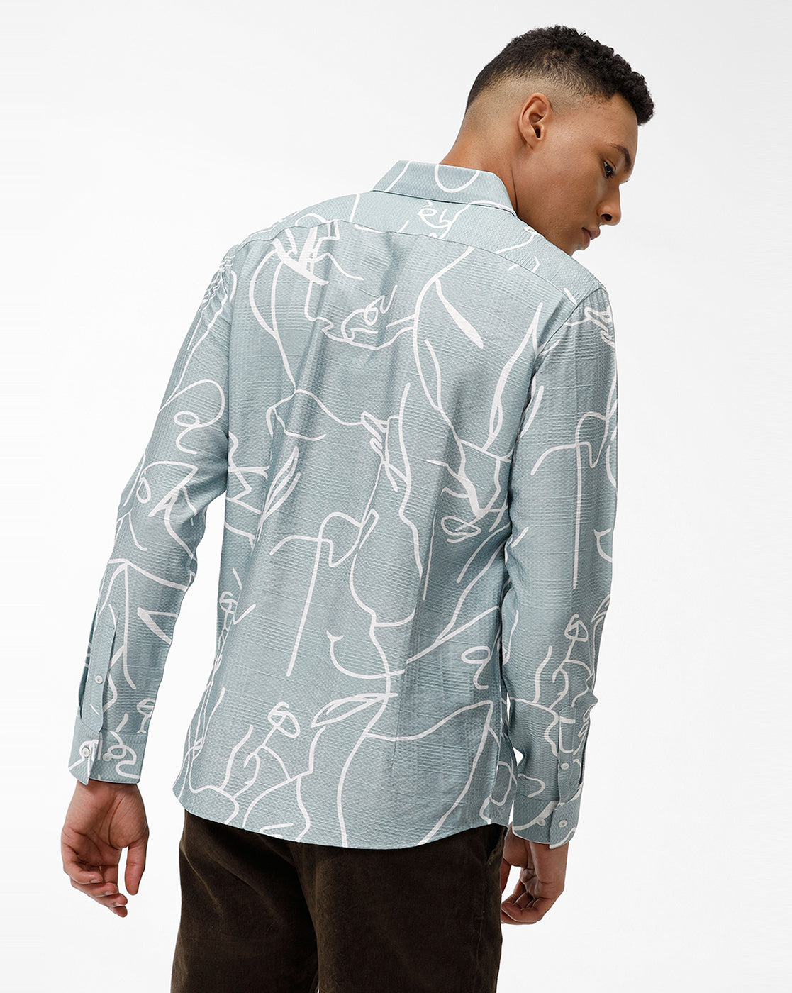 Light Green  White Abstract Print Casual Shirt