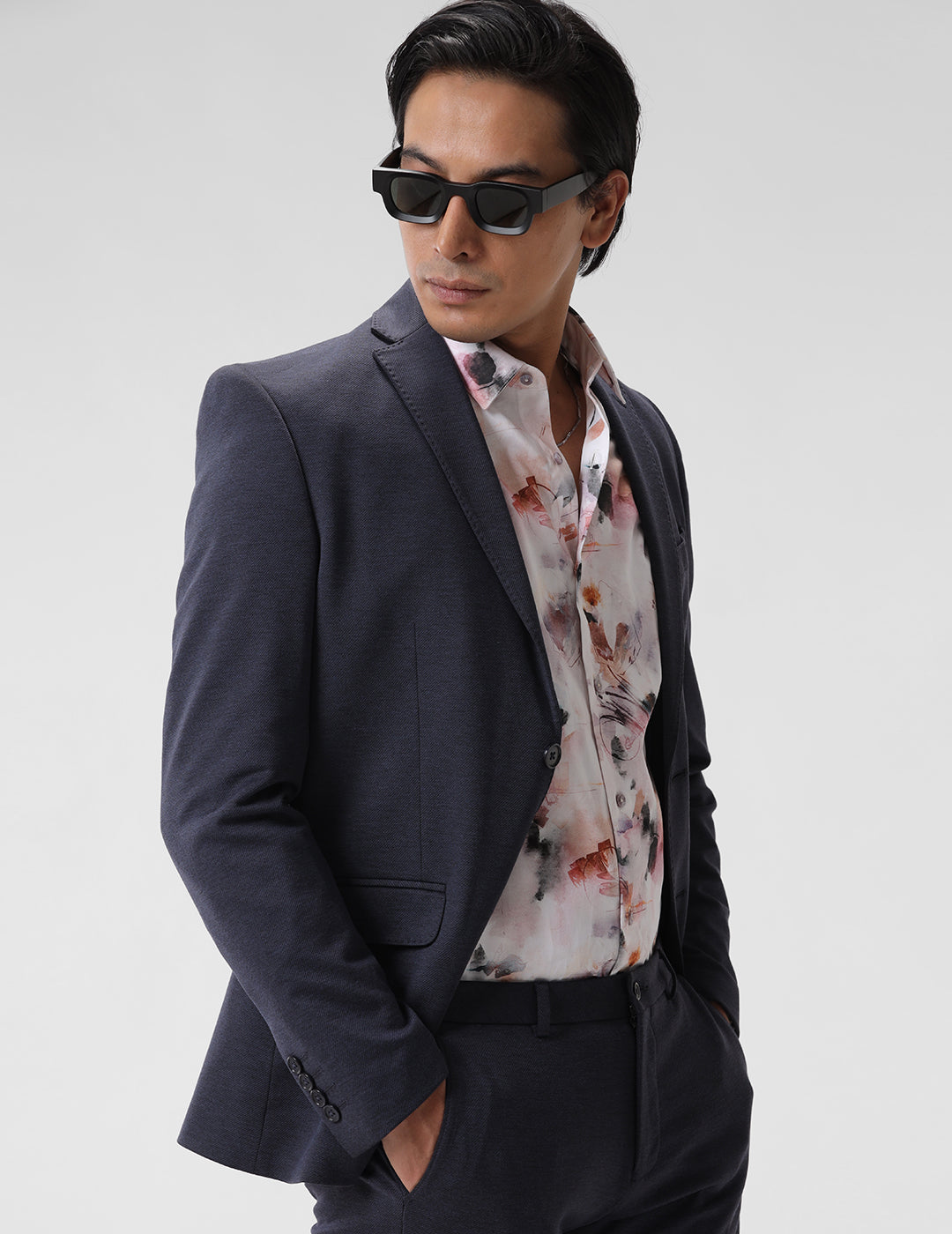 Men's Slim Fit Single Breasted Dark Blue Formal Blazer