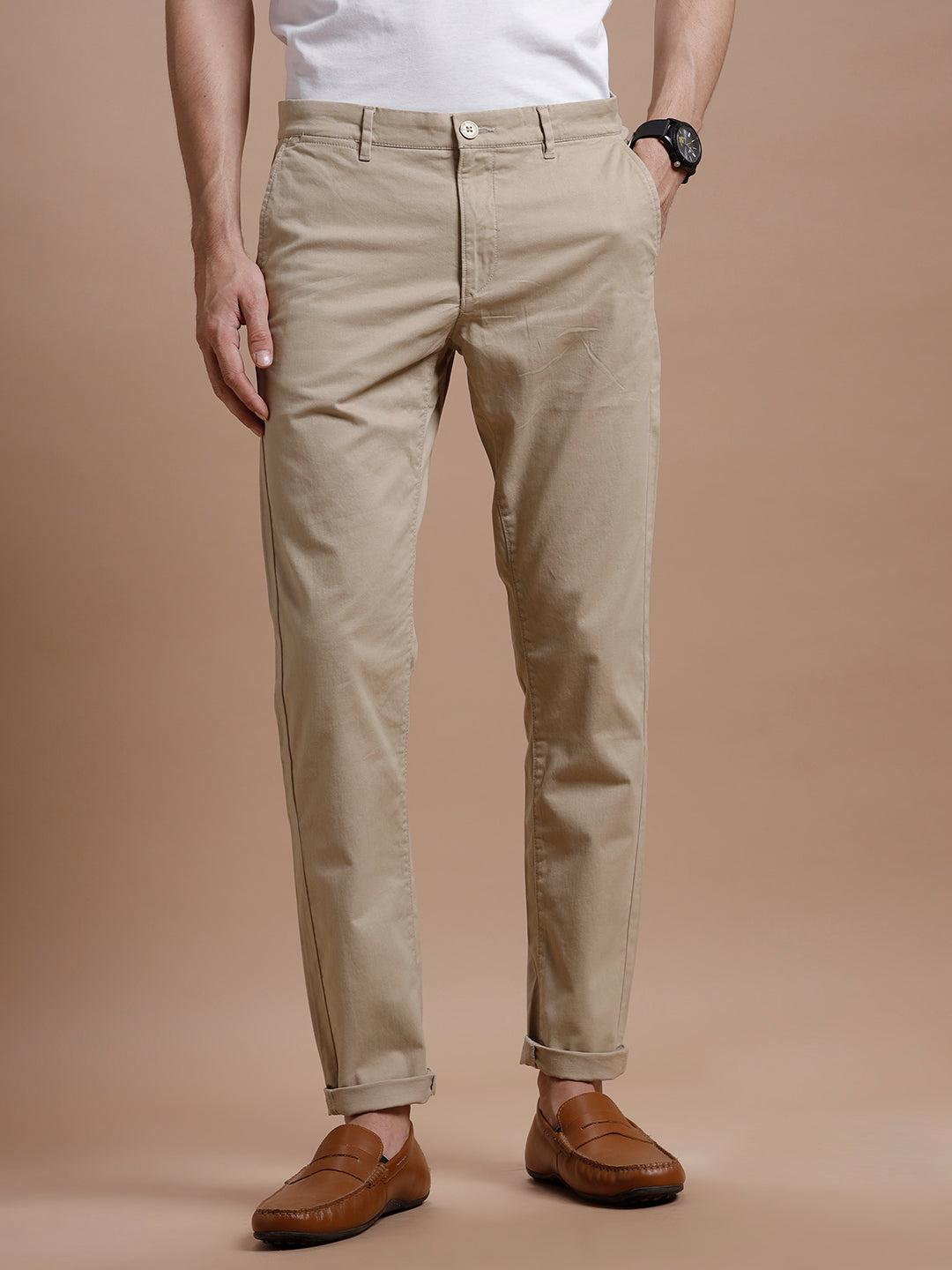 Beige  Smart Casual Cotton Trouser