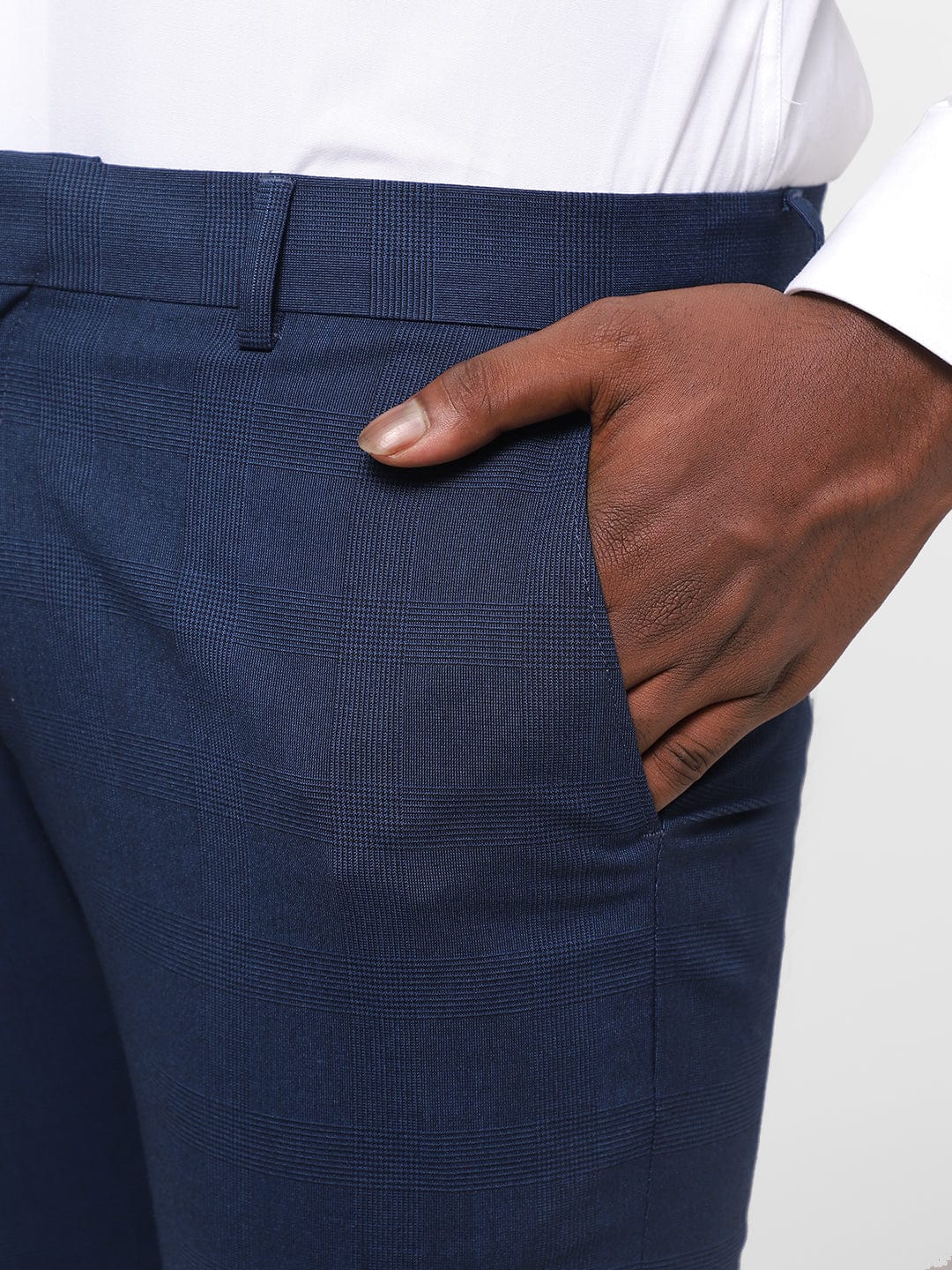 Blue Check Knitted Stretch Men's Trouser