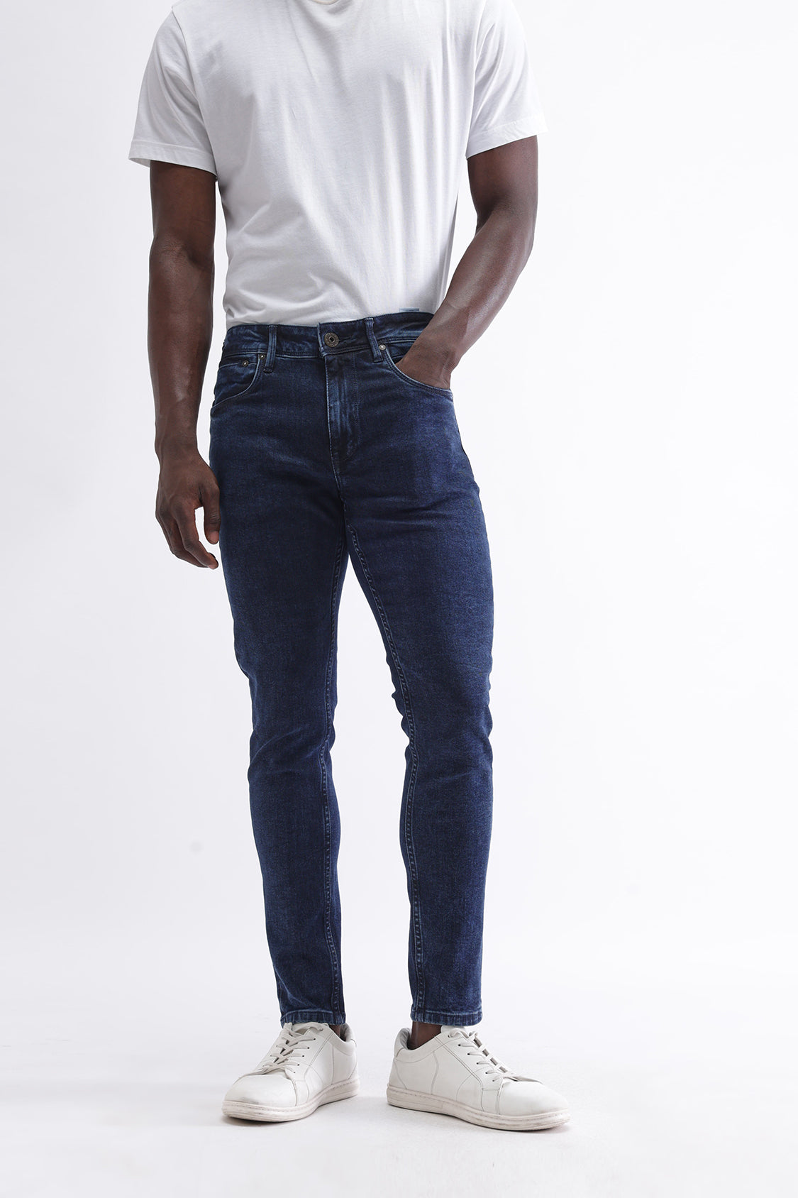 Men Slim Mid Rise Dark Blue Jeans