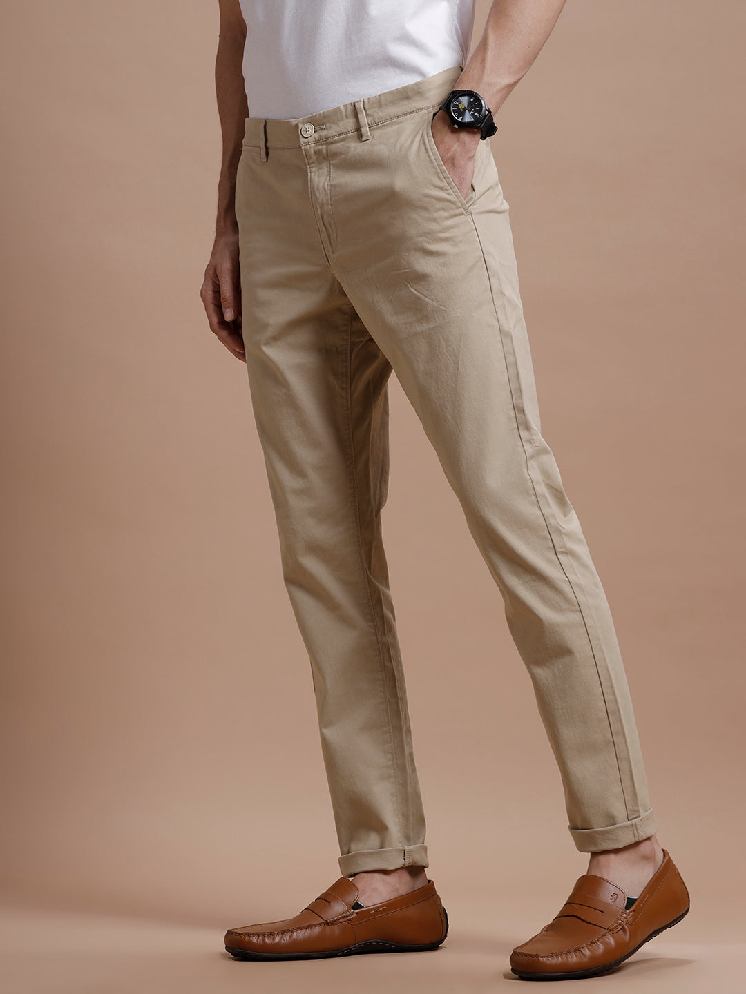 Beige  Smart Casual Cotton Trouser