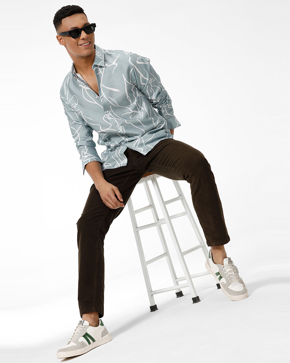 Light Green  White Abstract Print Casual Shirt