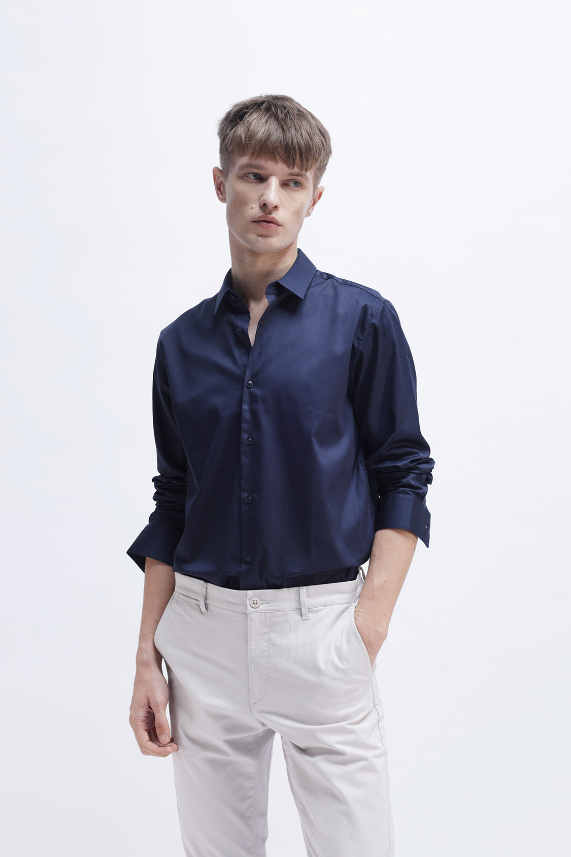 SLIM FIT SOLID COTTON SHIRT