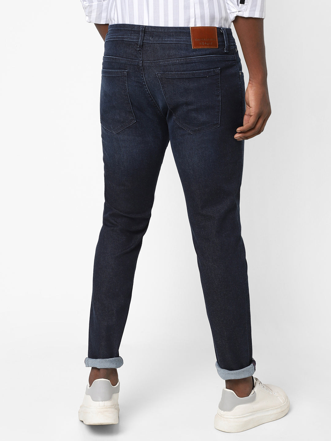 Men Slim Mid Rise Dark Blue Jeans