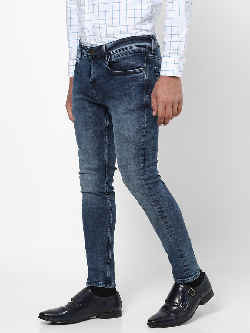 Men Slim Mid Rise Blue Jeans