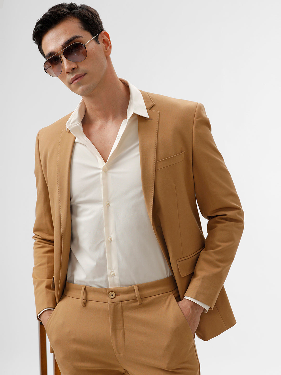 The Collection Men's Sea Salt Solid Cotton Blend Slim Fit Full Sleeves Shirt