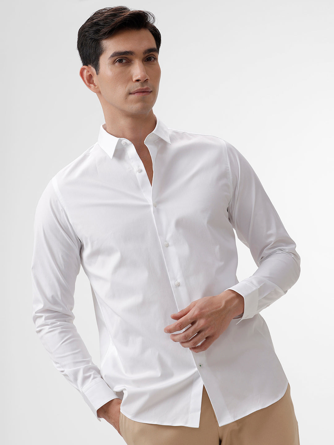 Powell Solid White Slim Fit Cotton Shirt