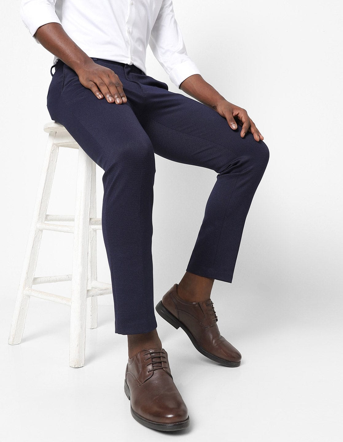 Navy Pin Dot Knitted Stretch Men's Trouser