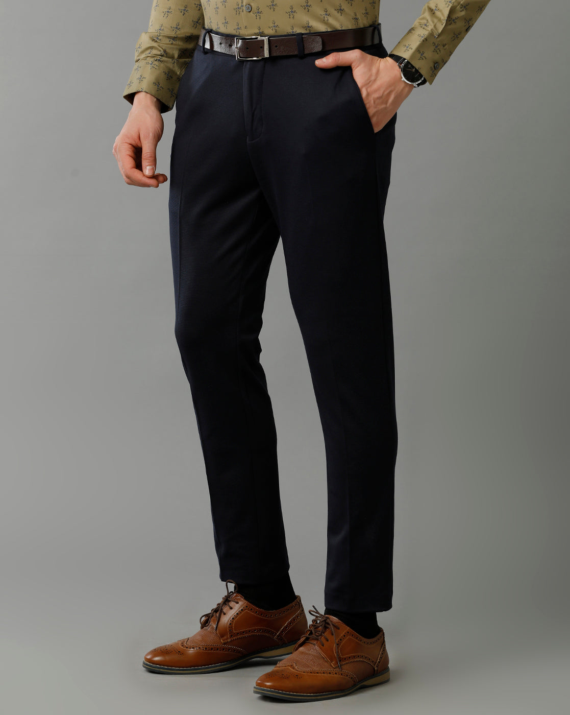 Navy Knitted Stretch Men's Trouser