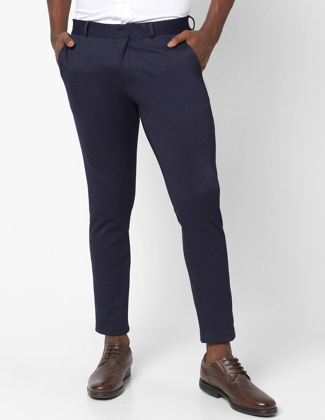 Navy Pin Dot Knitted Stretch Men's Trouser
