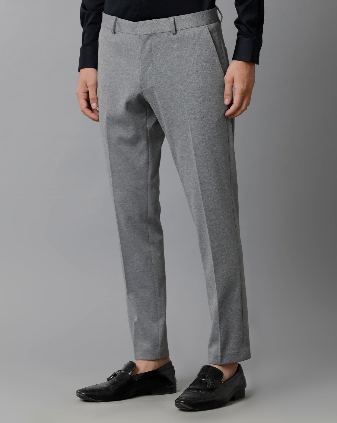 Grey Melange Knitted Stretch Men's Trouser