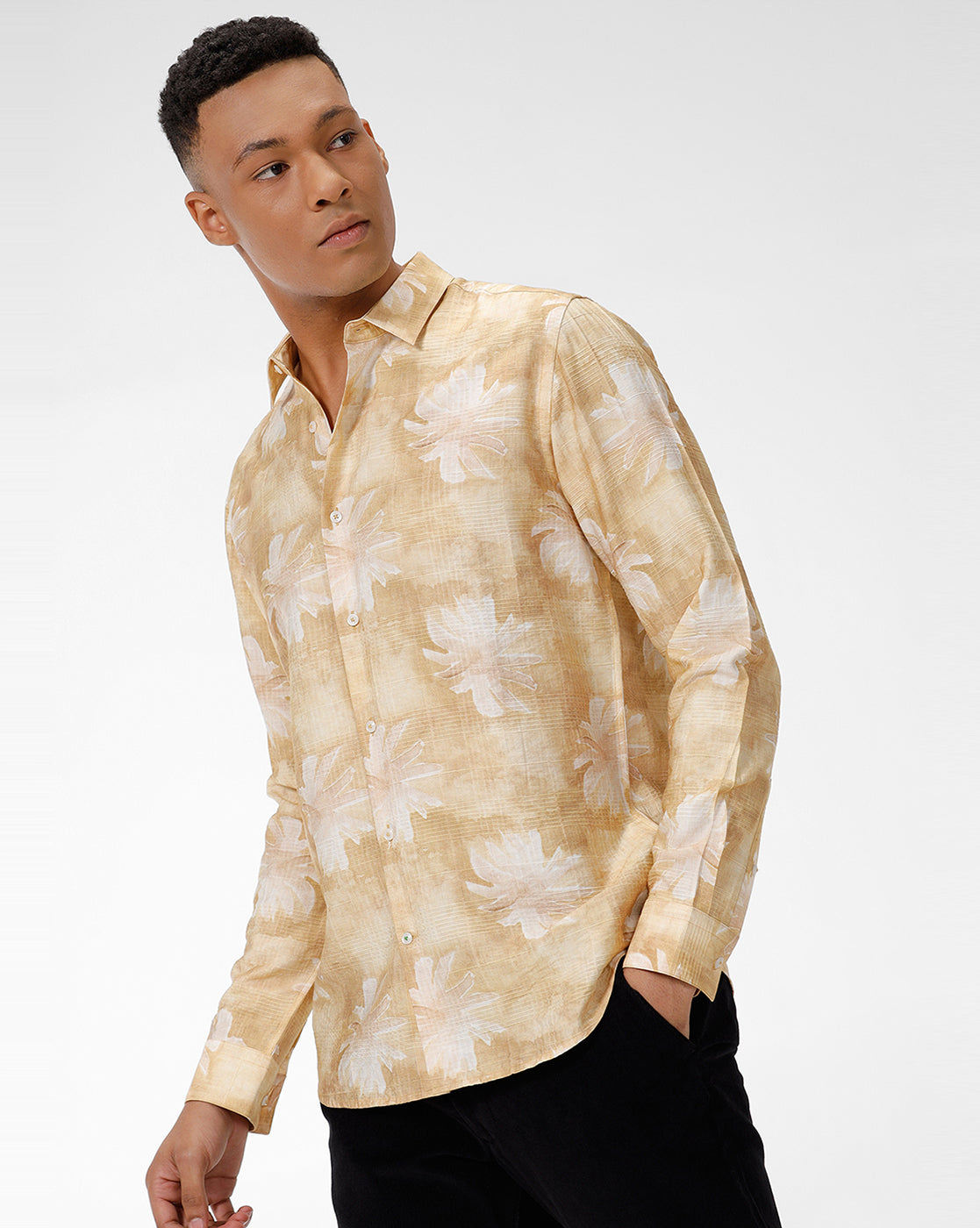 Moose Yellow Flower Print Casual Shirt