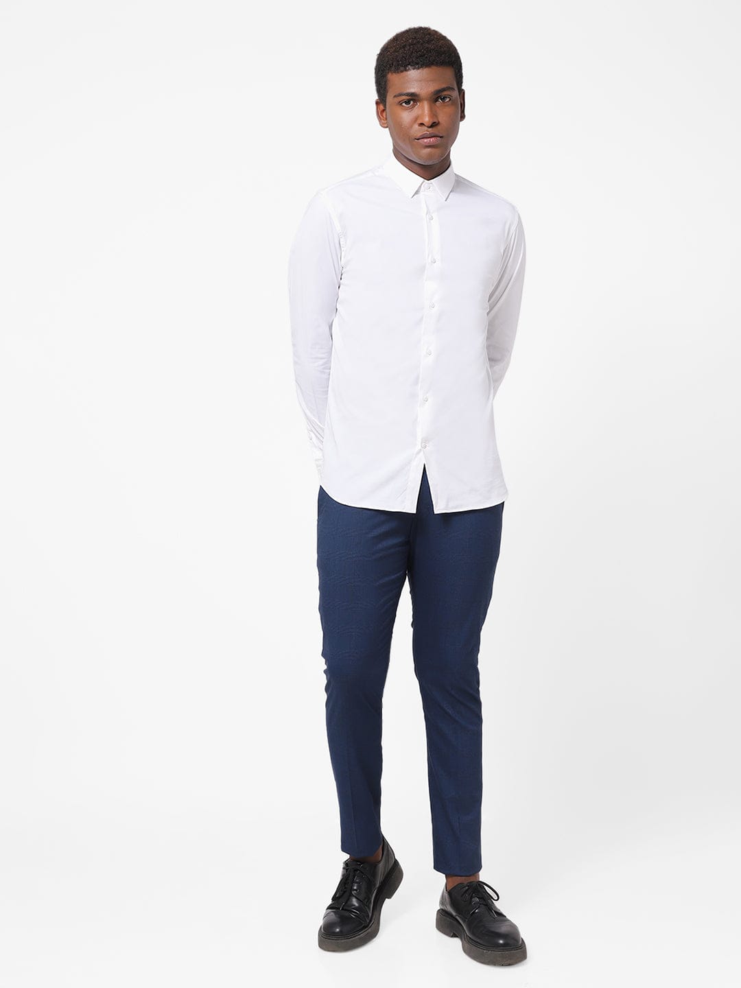 Blue Check Knitted Stretch Men's Trouser