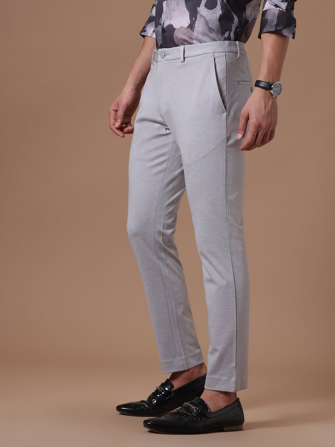 Knitted Slim Fit Light Grey Formal Stretch Trouser (TAHLIA)