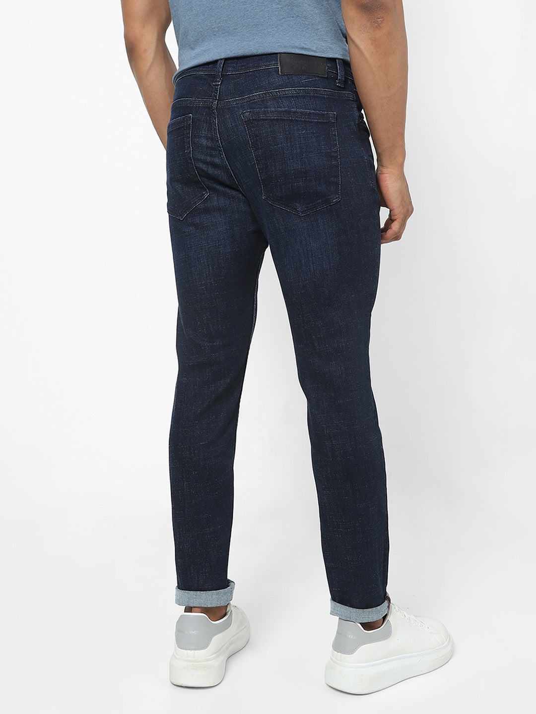 Men Slim Mid Rise Dark Blue Jeans