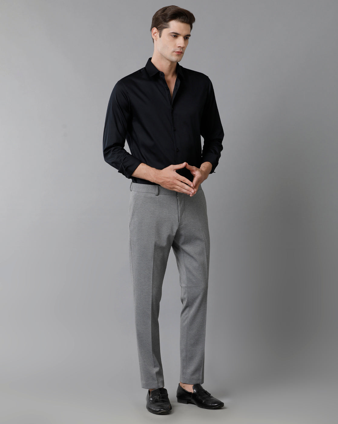 Grey Melange Knitted Stretch Men's Trouser
