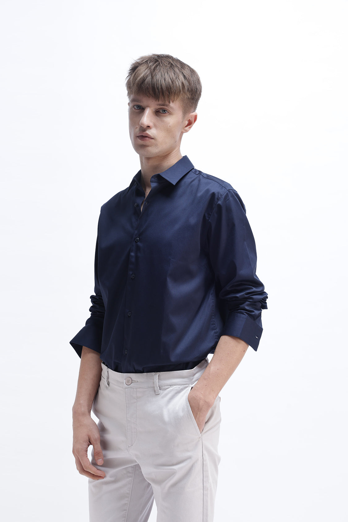 SLIM FIT SOLID COTTON SHIRT