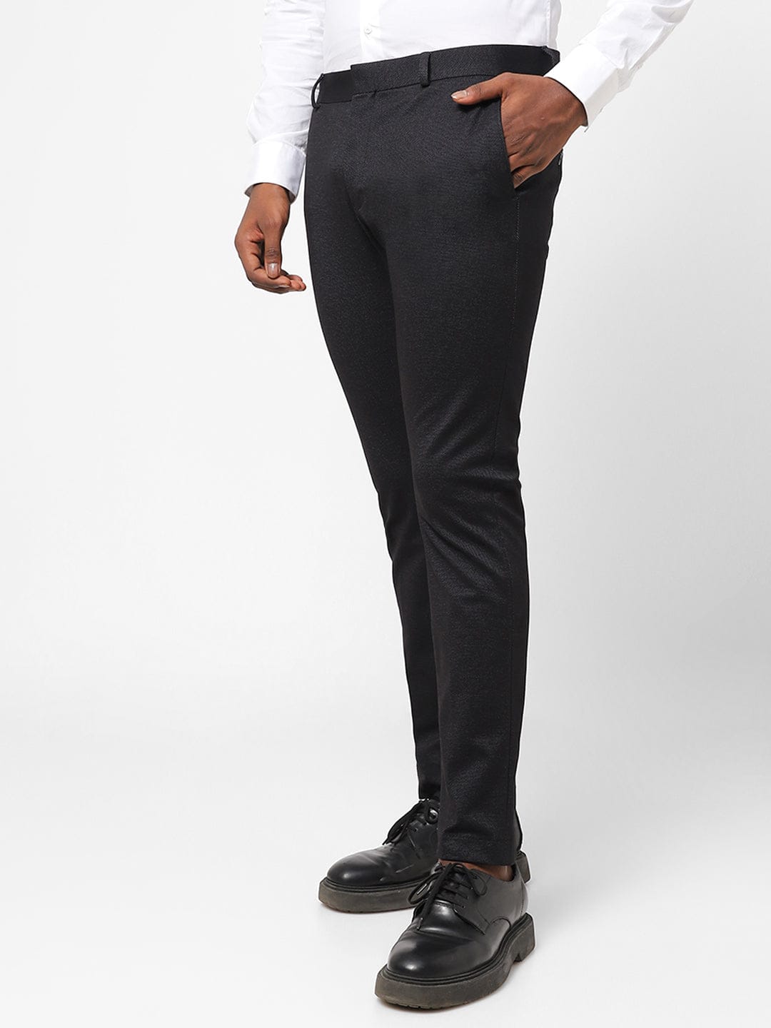 Black Pin Dot Knitted Stretch Men's Trouser